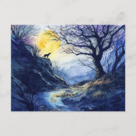 Black Dog Guardian Rosstrappe Legend Watercolor Postkarte