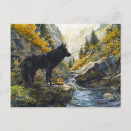 Black Dog Guardian Rosstrappe Legend Watercolor Postkarte
