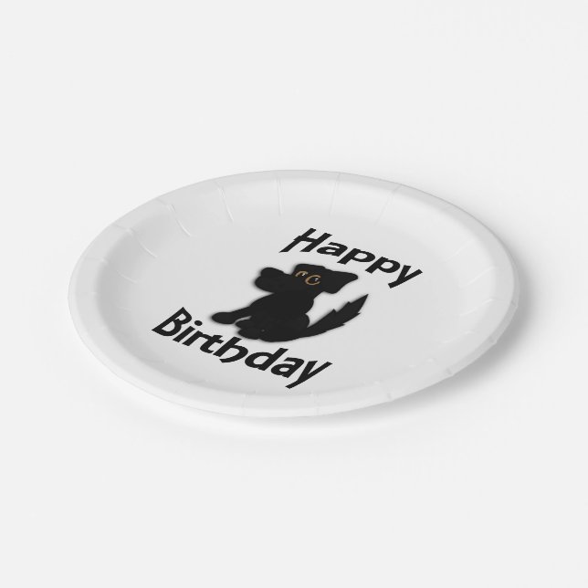 Black Dog Happy Birthday White Pappteller (Schrägansicht)