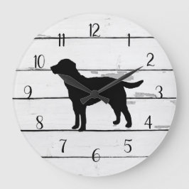 Black Dog Labrador Rustic Shiplap Farmhouse Große Wanduhr