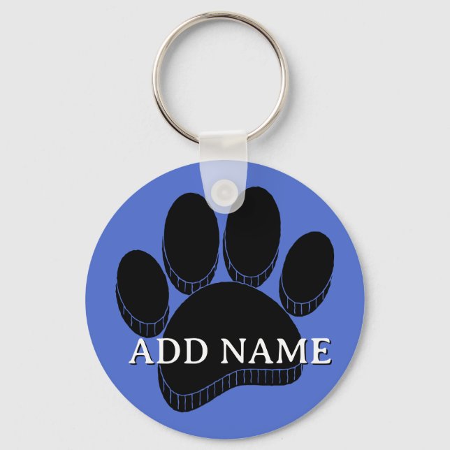 Black Dog Pawprint Handgezeichneter Individuelle N Schlüsselanhänger (Vorderseite)