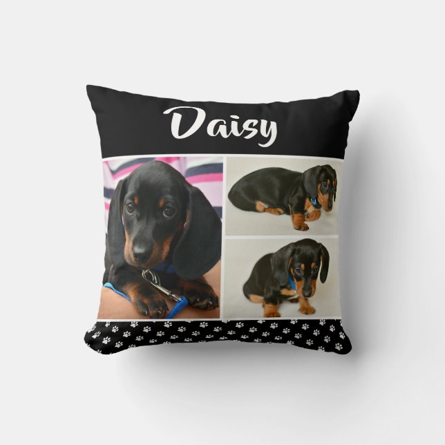 Black Dog Pet Lover Foto Collage Pawprint Kissen (Vorderseite)