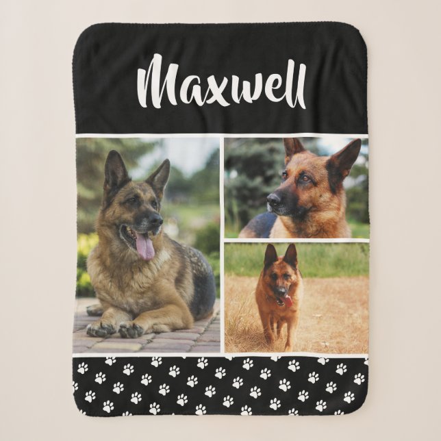 Black Dog Pet Lover Foto Collage Pawprint Sherpadecke (Vorderseite)