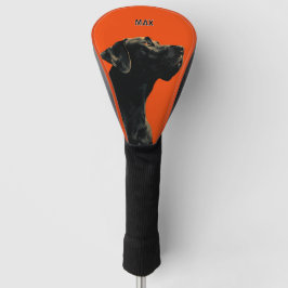 Black Dog Portrait on Orange Background Golf Headcover