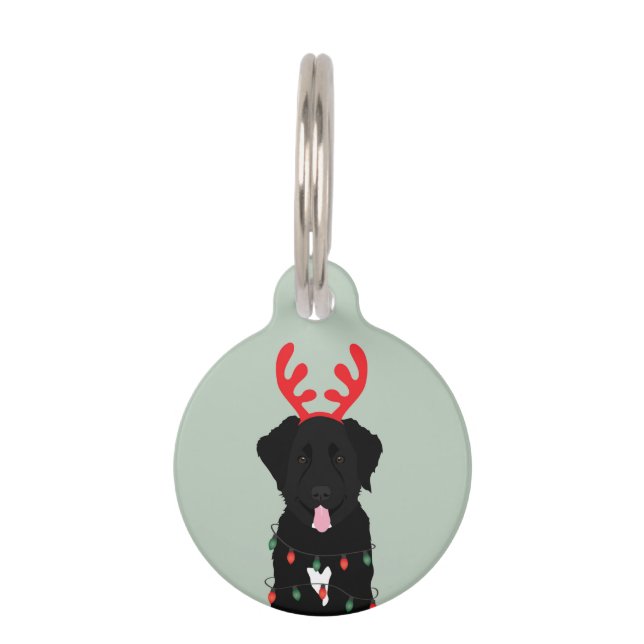 Black Dog Rentier Weihnachtsleuchten Haustiermarke (Vorderseite)