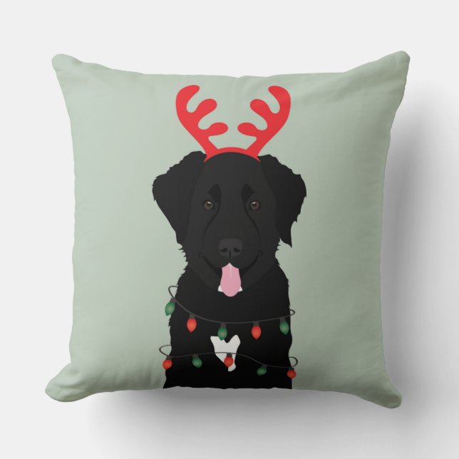 Black Dog Rentier Weihnachtsleuchten Kissen (Vorderseite)