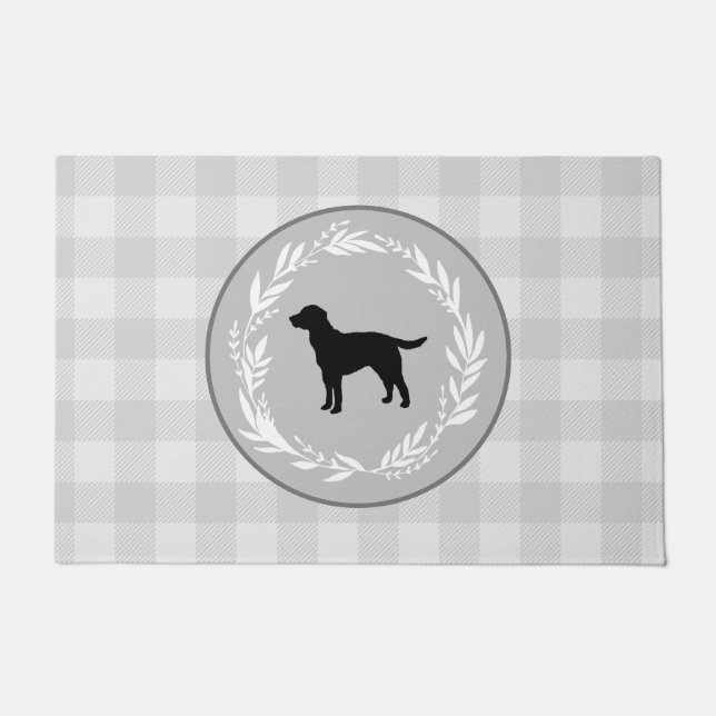 Black Dog Silhouette Buffalo Karo Pattern Grau Fußmatte (Vorderseite)