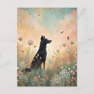 Black Dog Wiese Wildblumen  Postkarte