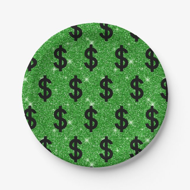 Black Dollar Sign Money Unternehmer Wall Street Pappteller (Vorderseite)