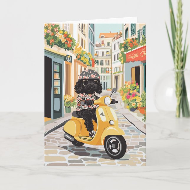 Black Doodle Riding Scooter Europäische Stadtstras Karte (Vorderseite)