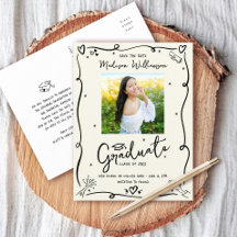 Black Doodles Graduation Save the Date Photo Cream