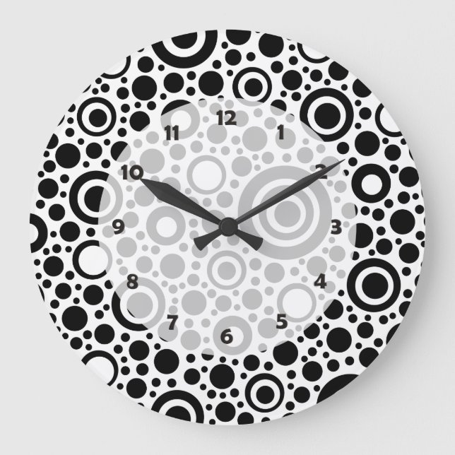 Black Dots & Circle Pattern + your text & backgr. Große Wanduhr (Vorderseite)