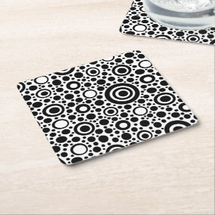 Black Dots & Circles Grid + Ihr Backgr. Rechteckiger Pappuntersetzer