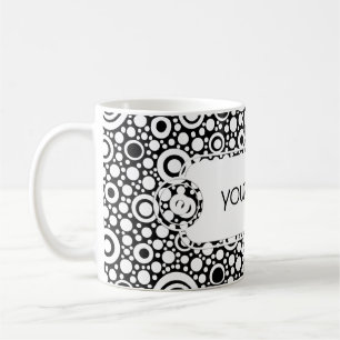 Black Dots & Circles Grid + Ihr Backgr. & Text Kaffeetasse