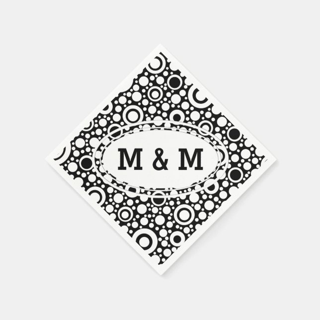 Black Dots & Circles Grid + Ihr Backgr. & Text Serviette (Ecke)