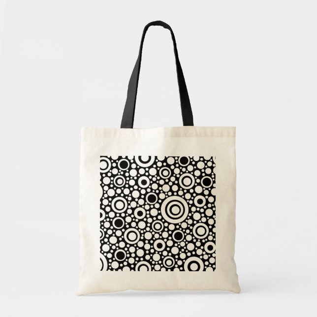 Black Dots & Circles Grid + Ihr Backgr. & Text Tragetasche (Vorne)