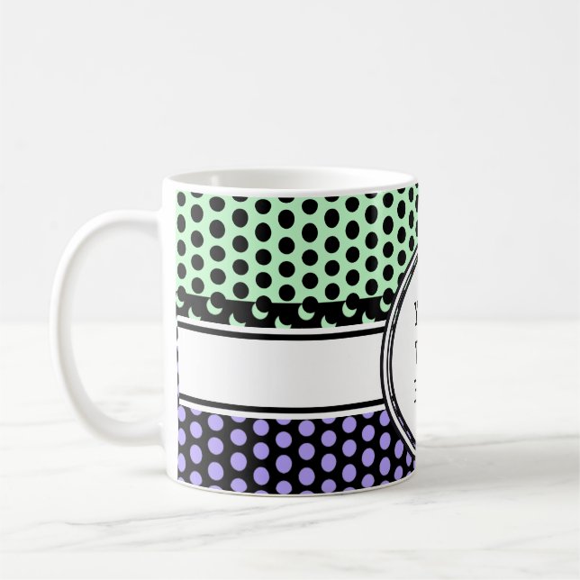 Black Dots Grid + Ihr Backgr. & Text Kaffeetasse (Links)