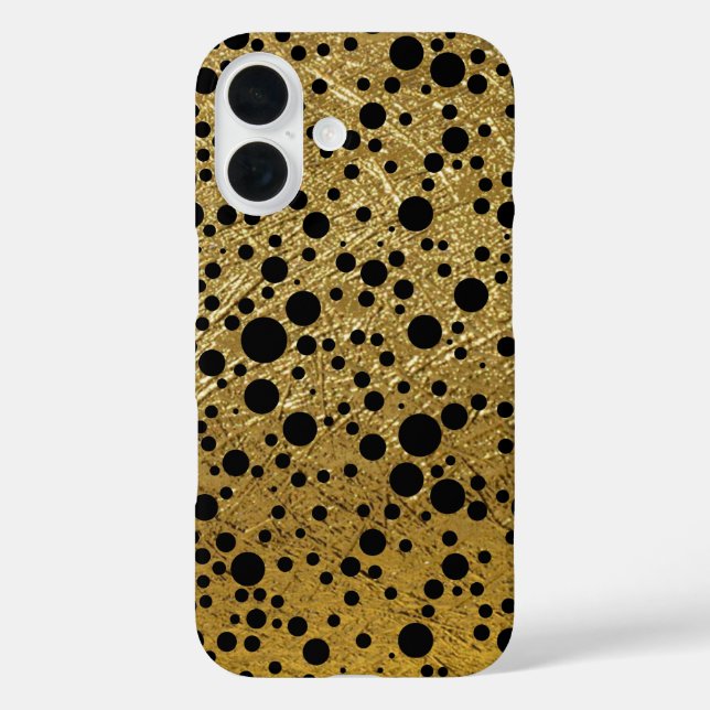 Black Dots Imitats Gold iPhone 16 Hülle (Rückseite)