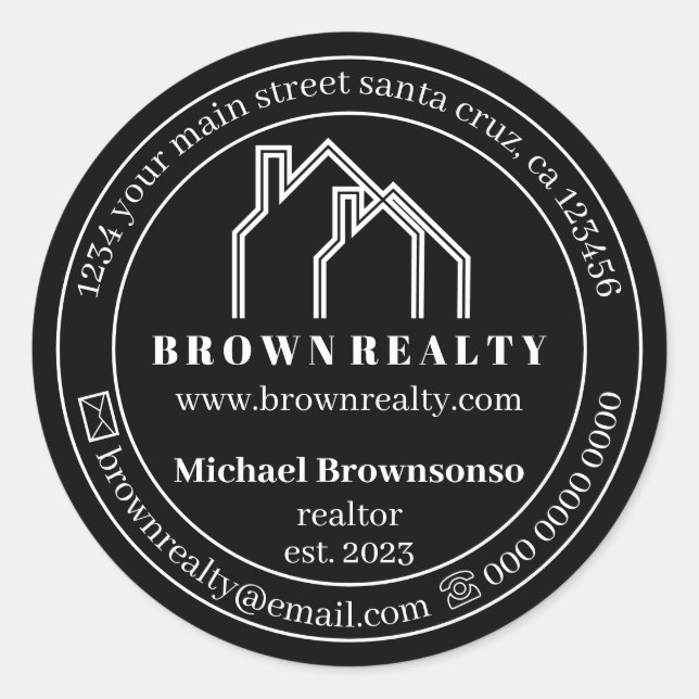 Black Double House Logo Real Anwesen Agent Runder Aufkleber (Vorderseite)