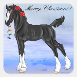 Black Draft Horse Foire Weihnachten Quadratischer Aufkleber