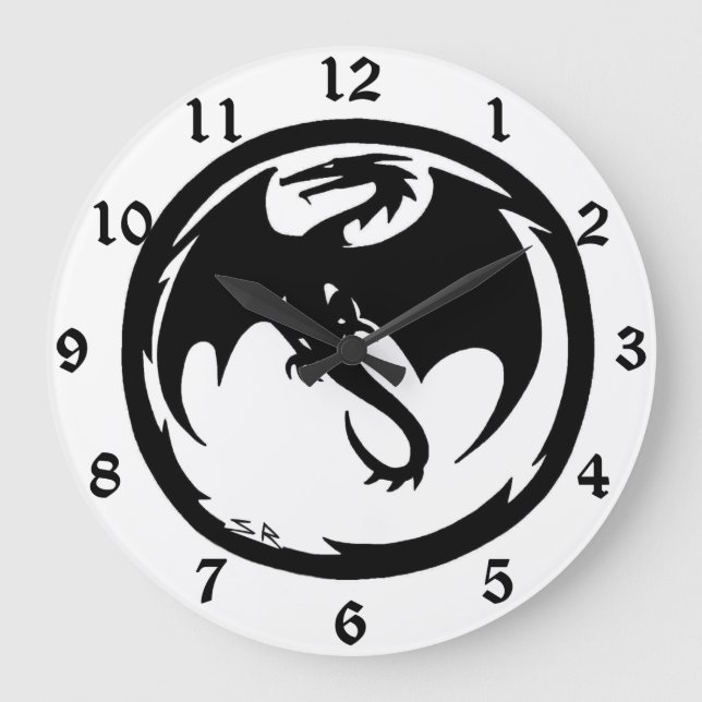 Black Dragon blanc horloge murale avec numéros (Recto)