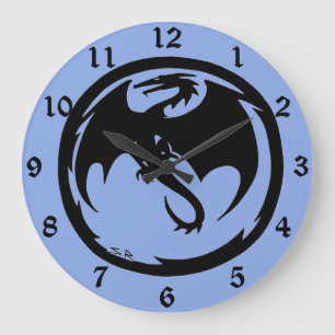 Black Dragon bleu horloge murale avec numéros
