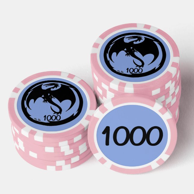 Black Dragon blue pink 1000 gestreifter Poker Chip (Stapel)