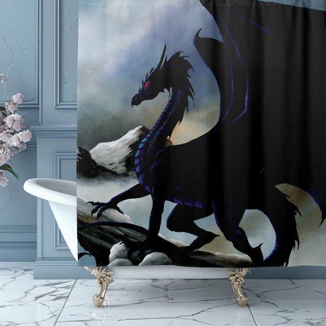 Black Dragon Fantasy Blue Mountains Duschvorhang (Von Creator hochgeladen)