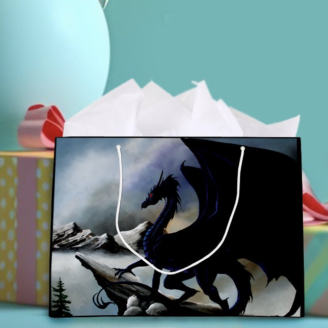 Black Dragon Fantasy Blue Mountains Große Geschenktüte (Von Creator hochgeladen)
