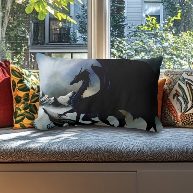 Black Dragon Fantasy Blue Mountains Lendenkissen (Von Creator hochgeladen)