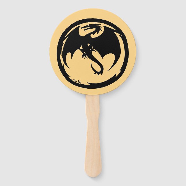 Black Dragon gold round hand fans Fächer (Vorderseite)