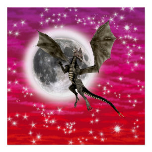 Black Dragon - Mythische Fantasie Kreatur Roter Hi Poster