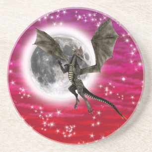 Black Dragon - Mythische Fantasie Kreatur Roter Hi Sandstein Untersetzer