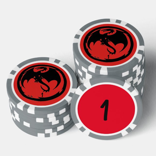 Black Dragon Red Gray 1 gestreifter Poker Chip (Stapel)