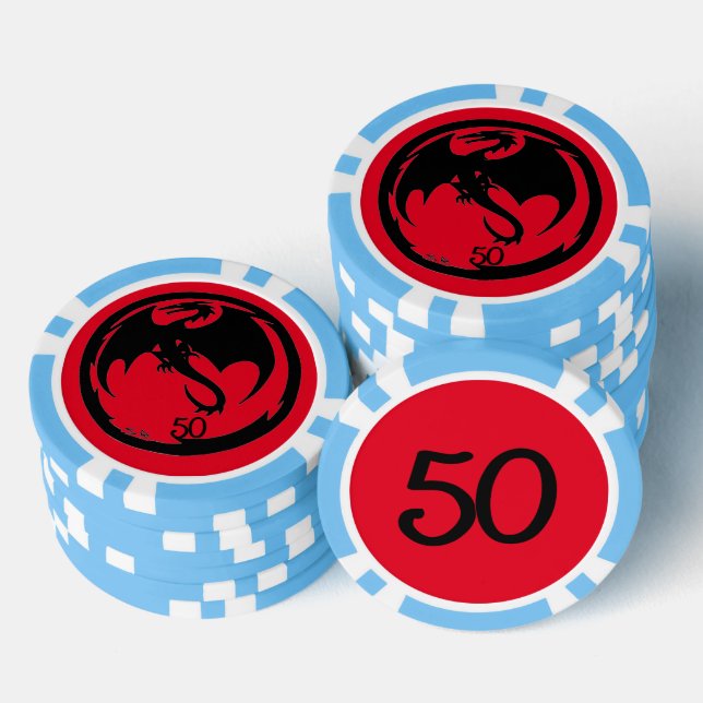 Black Dragon Red lt blue 50 gestreifter Poker Chip (Stapel)