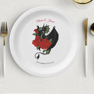 Black Dragon Rote Rose Fantasy Pappteller