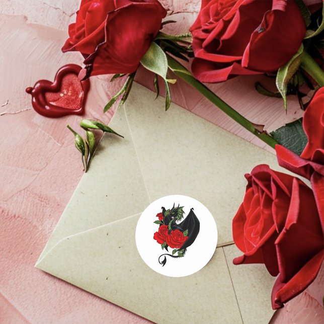 Black Dragon Rote Rose Fantasy Runder Aufkleber (Von Creator hochgeladen)