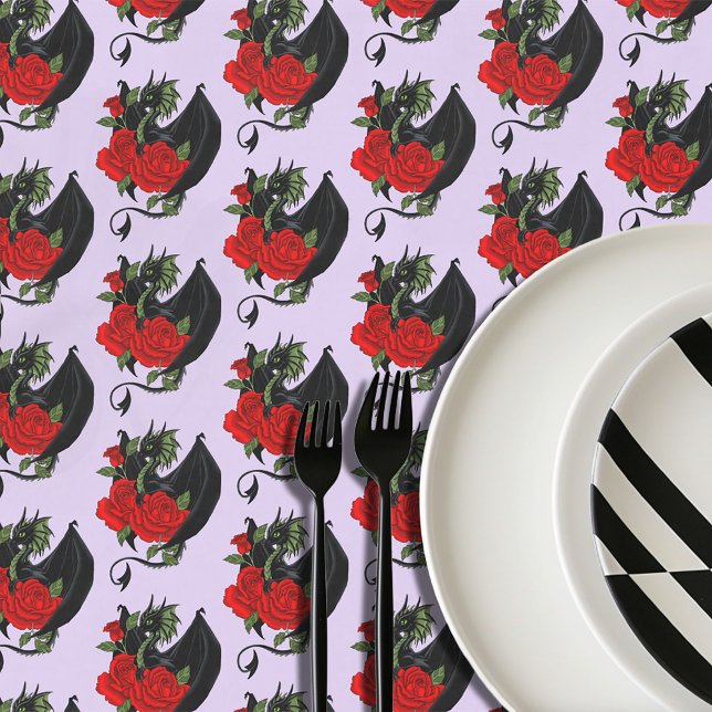 Black Dragon Rote Rosen Lavender Tischdecke (Von Creator hochgeladen)