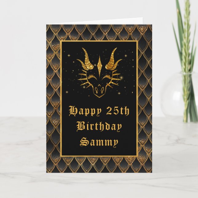 Black Dragon Scales Imitate Glitzer Happy Birthday Karte (Vorderseite)