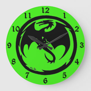 Black Dragon vert horloge murale avec numéros