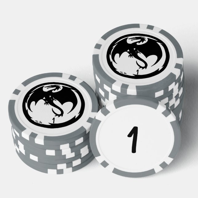 Black Dragon white grau 1 gestreifter Poker Chip (Stapel)