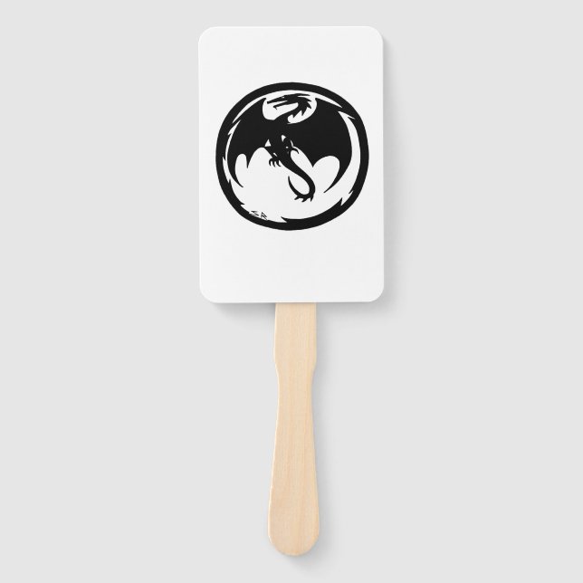 Black Dragon white rectangle hand fans Fächer (Vorderseite)