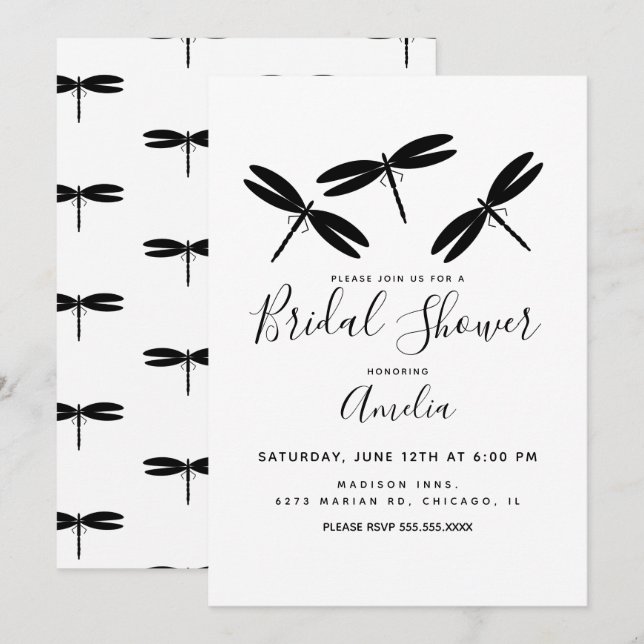Black Dragonflies Bridal Dusche Einladung (Vorne/Hinten)