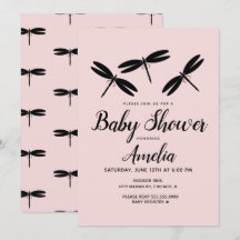 Black Dragonflies Pink Baby Dusche Einladung