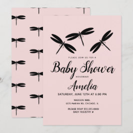 Black Dragonflies Pink Baby Dusche Einladung