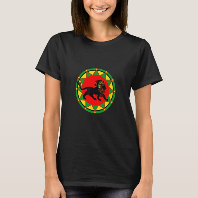 Black Dreadlock Rasta Reggae Lion Design T-Shirt (Vorderseite)