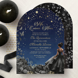 Black Dress Celestis Stars Quinceanera Einladung