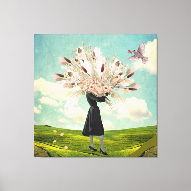 Black Dress Dried Blume Bouquet & Sky Collage Leinwanddruck (Vorderseite)