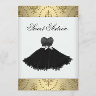 Black Dress Gold Chandelier Sweet Sixteen Birthday Einladung