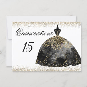 Black Dress Gold Glitzer Quinceanera Einladung
